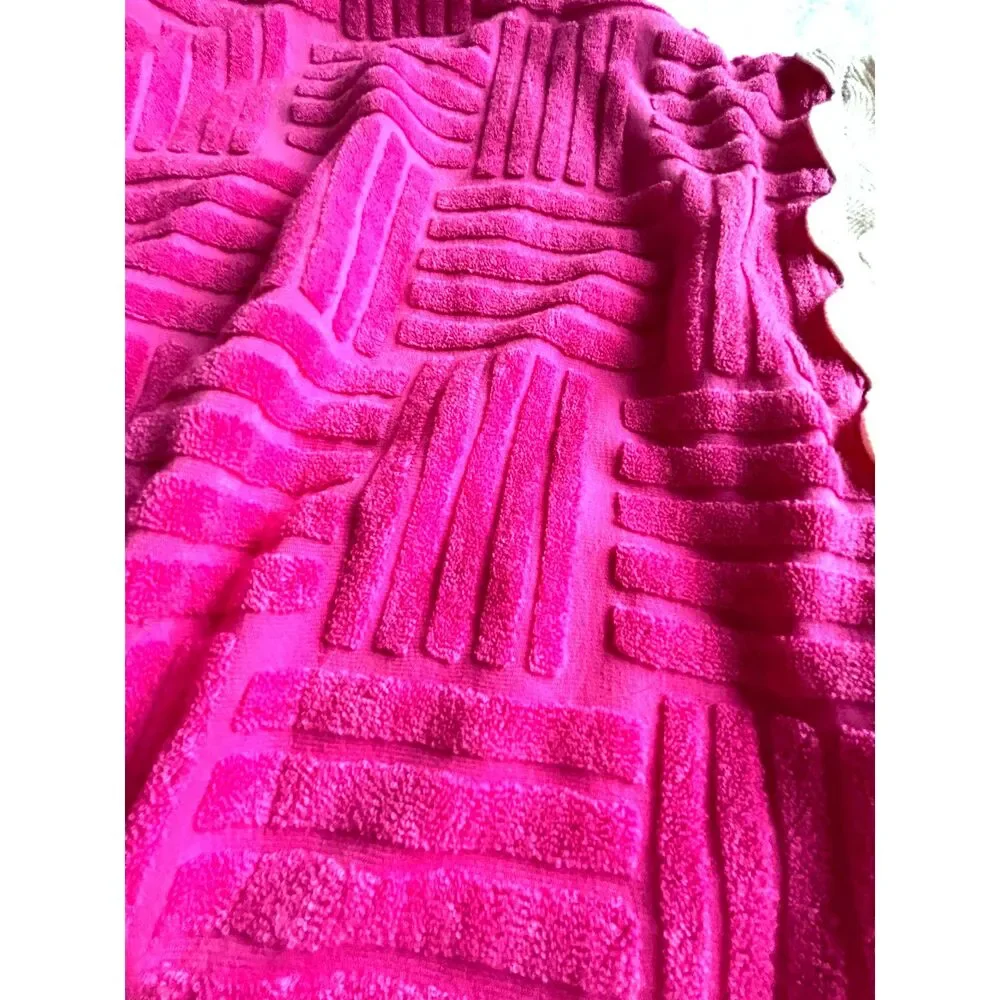 Entro Hot Pink Fuschia with White Ric Rac Swim Terry Cloth Cover-Up